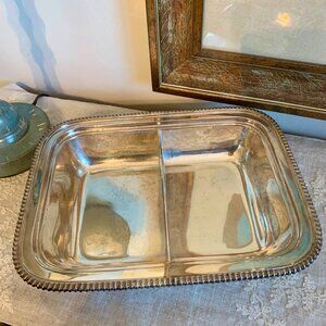 Vintage Heavy Silverplate Divided Serving Dish with Beautiful Roping and Patina